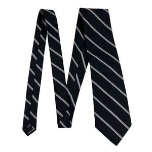 Pronto Uomo Men's 100% Silk Repp Necktie Tie Stripes Black and Silver 4" x 57"